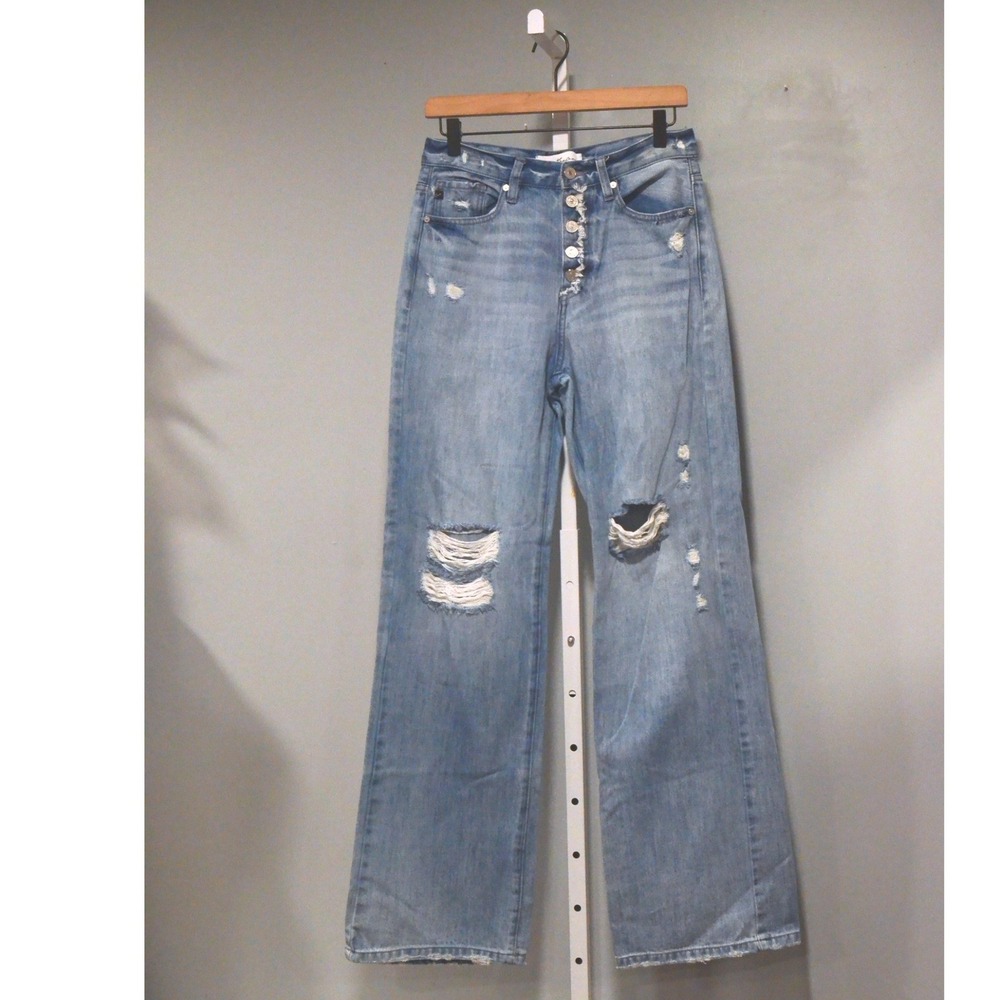 KanCan Size 26 Medium Wash Blue High Rise Distressed Bootcut Button Fly Jeans